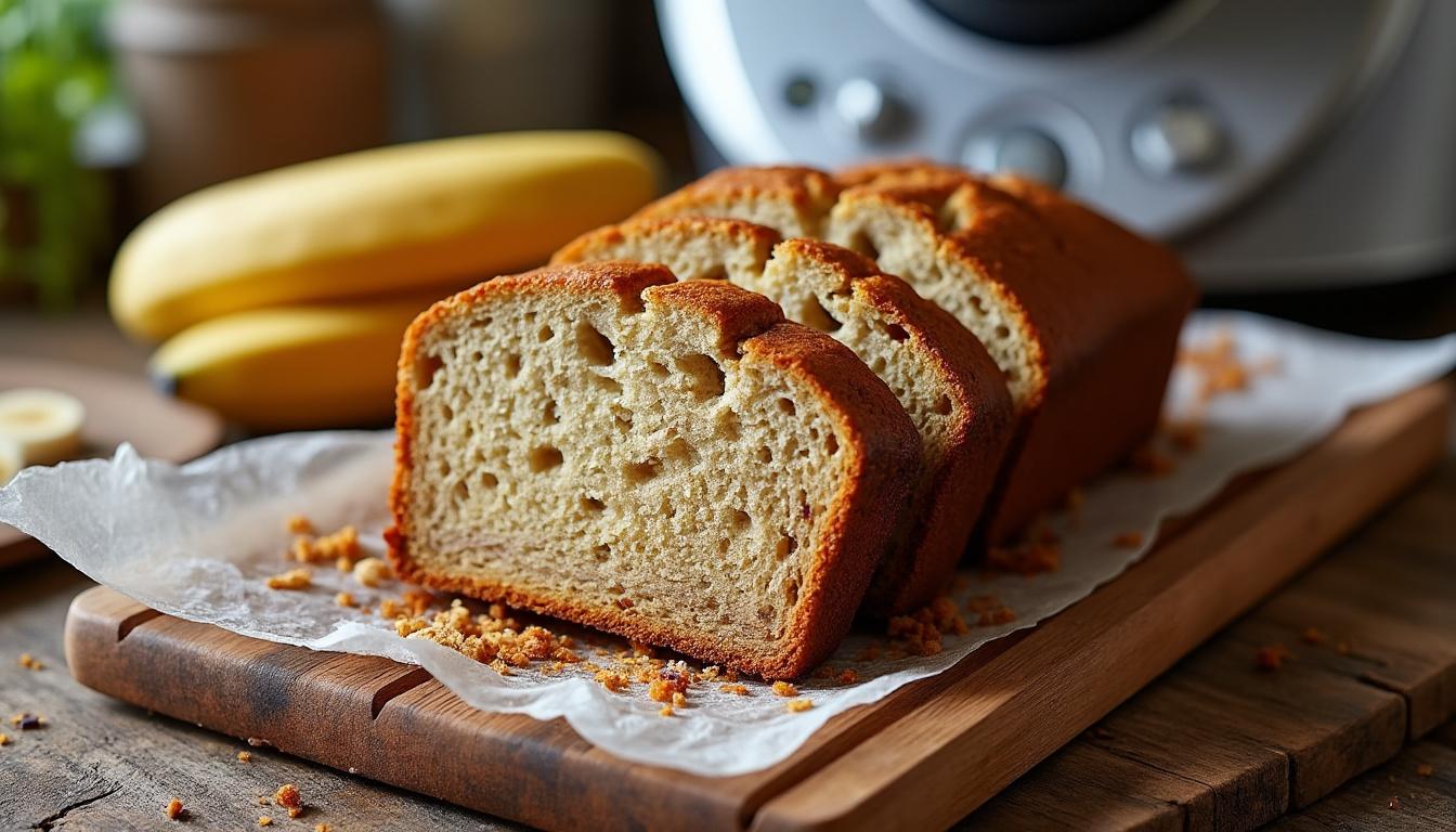 découvrez notre recette de banana bread au thermomix, moelleux et rapide à préparer, idéale pour un goûter gourmand et facile.
