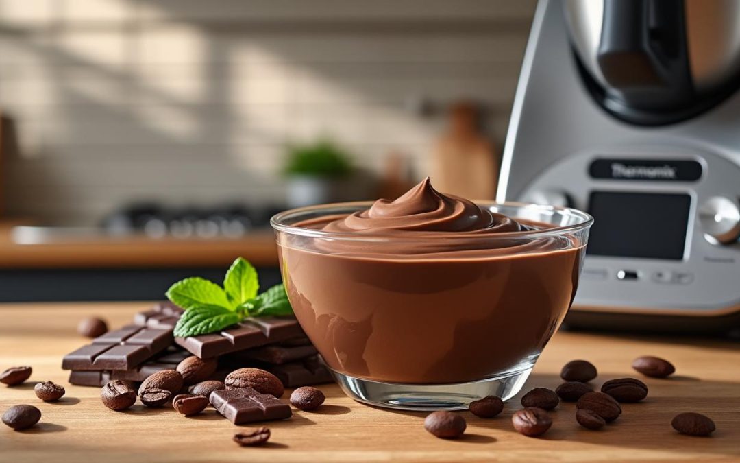 découvrez une recette facile et rapide de crème au chocolat réalisée avec votre thermomix, pour un dessert gourmand et onctueux à partager en famille.