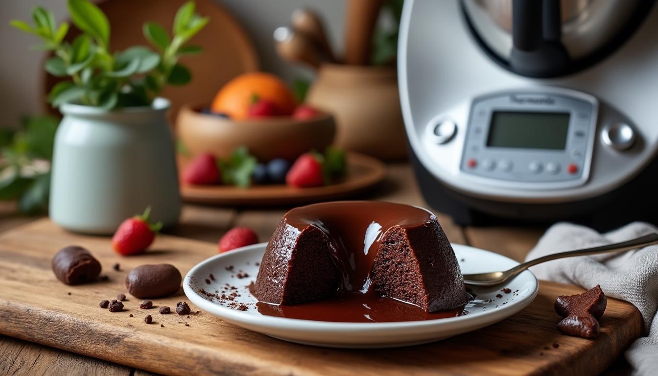 découvrez notre recette facile de fondant au chocolat au thermomix avec un cœur coulant irrésistible, parfait pour les amateurs de dessert gourmand.