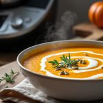 découvrez notre recette facile de soupe de potimarron au thermomix, douce et parfumée, idéale pour réchauffer vos soirées d'automne.