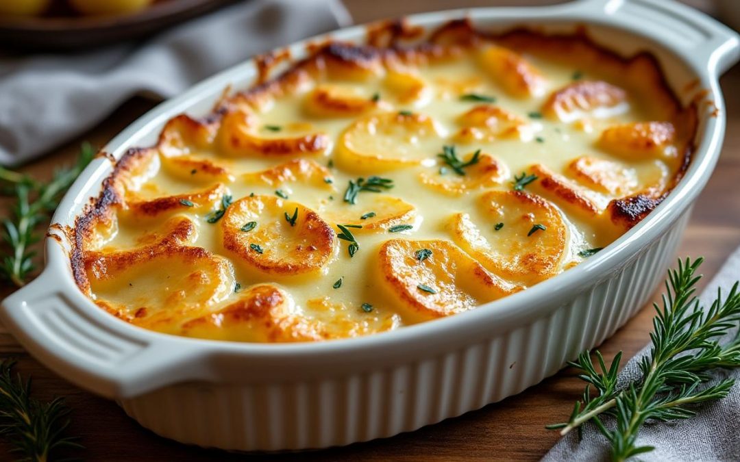 découvrez notre recette facile de gratin dauphinois au thermomix, pour un plat fondant et généreusement nappé de sauce onctueuse.